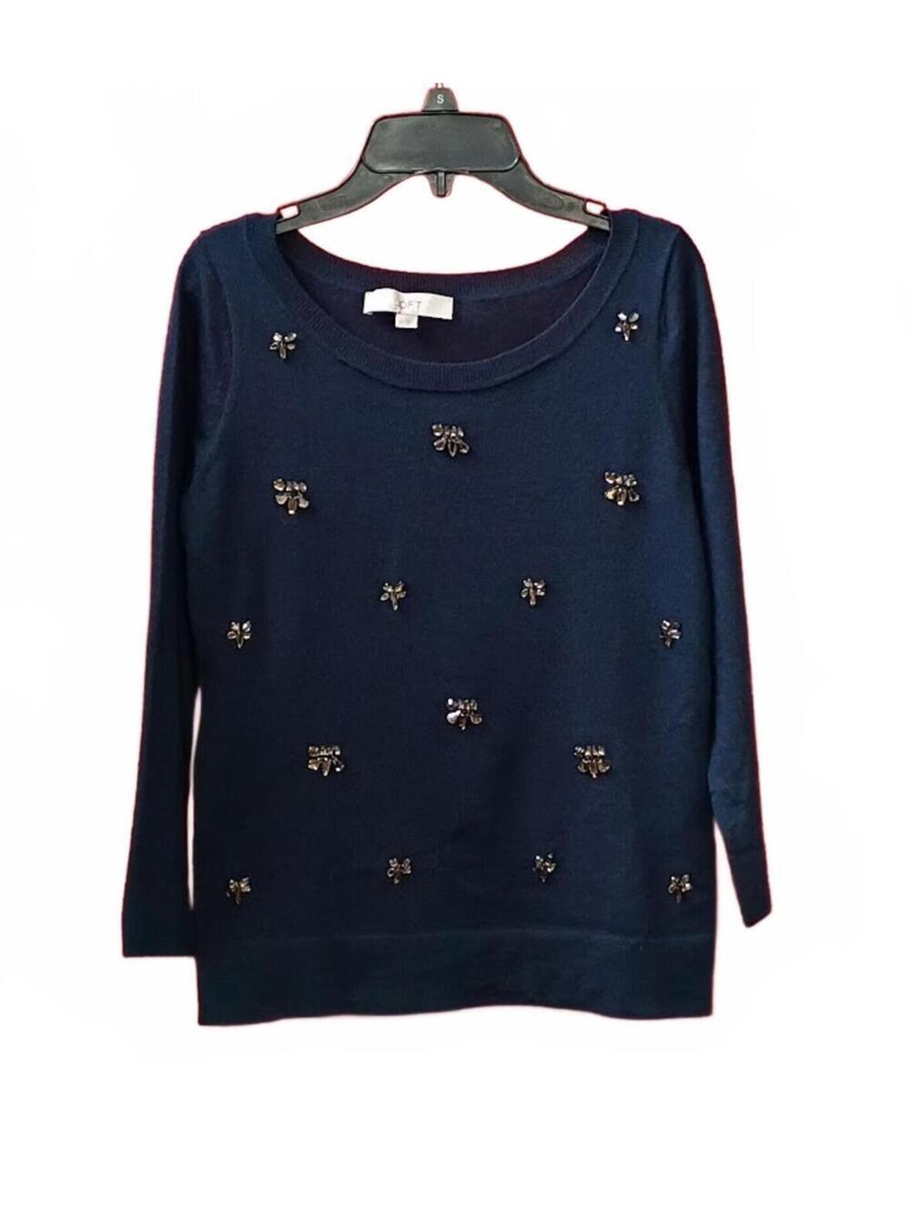 LOFT Navy Blue Embellished Sweater XS